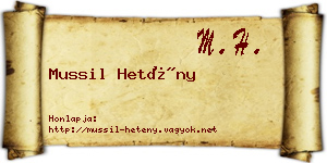Mussil Hetény névjegykártya